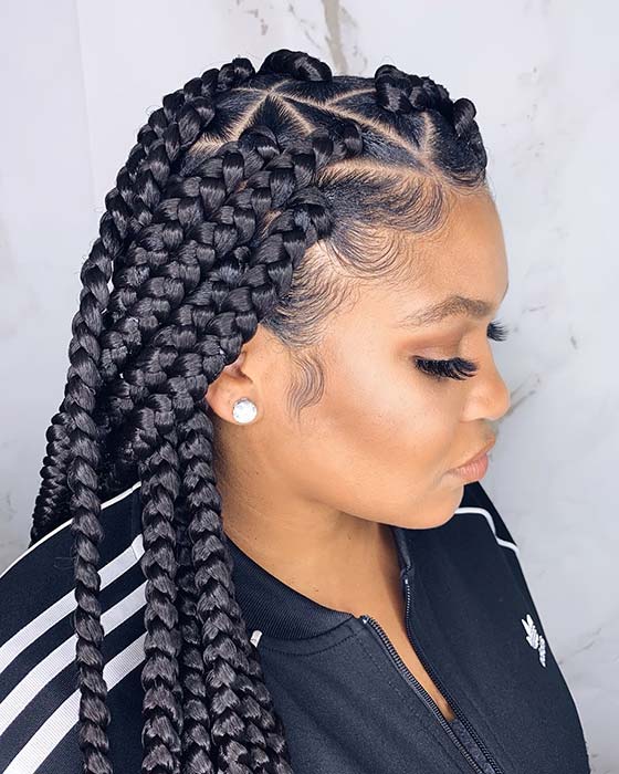 Jumbo Individual Braids with Trendy Triangle Parts