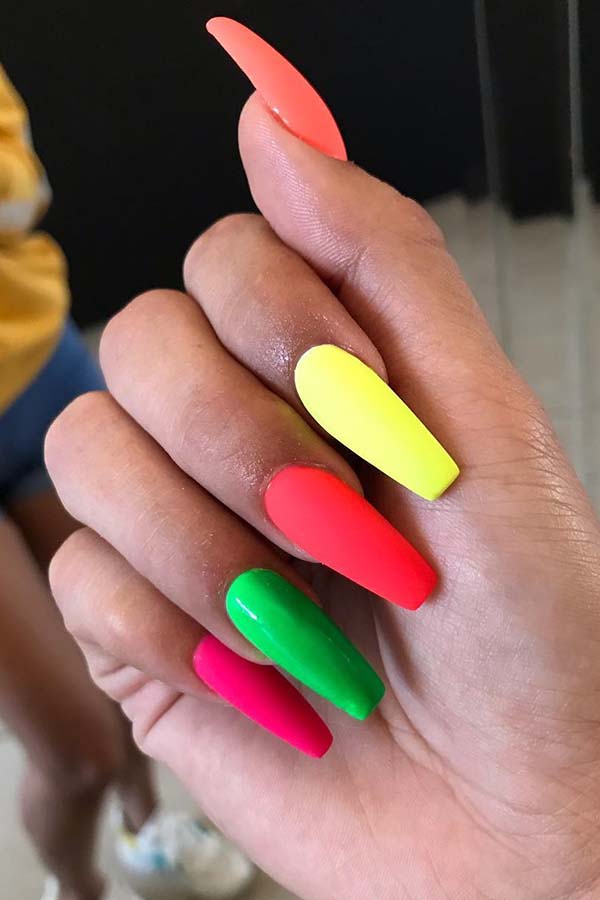 Colorful Matte Coffin Shaped Nails