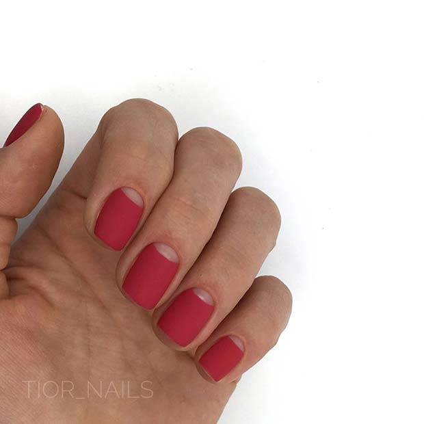 Matte Red Nails with Cut Out Cuticle Design