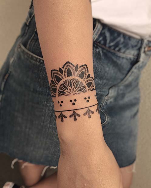 Cute Bracelet Tattoo with a Half Mandala