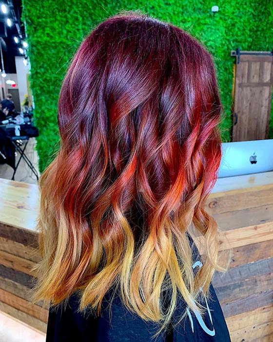 Fiery Burgundy Ombre Hair Color Idea