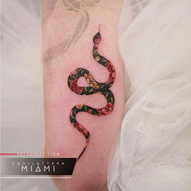 Floral Snake Tattoo Design