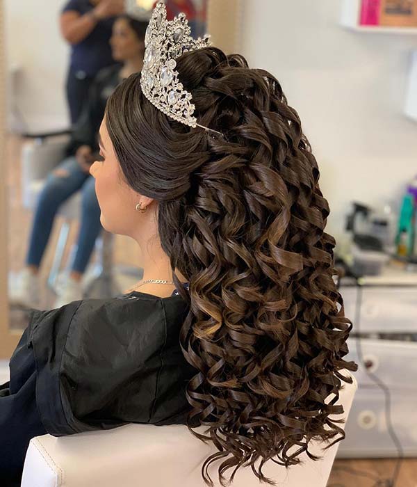Glamorous Quinceanera Hairstyle with Stunning Tiara