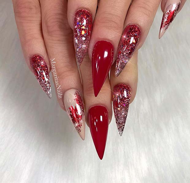 Glossy Red Stiletto Nails 