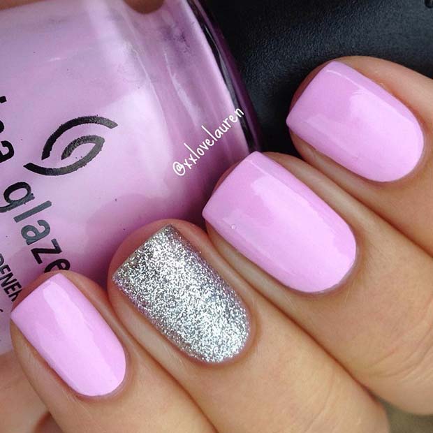 Light Pink and Glitter Nails