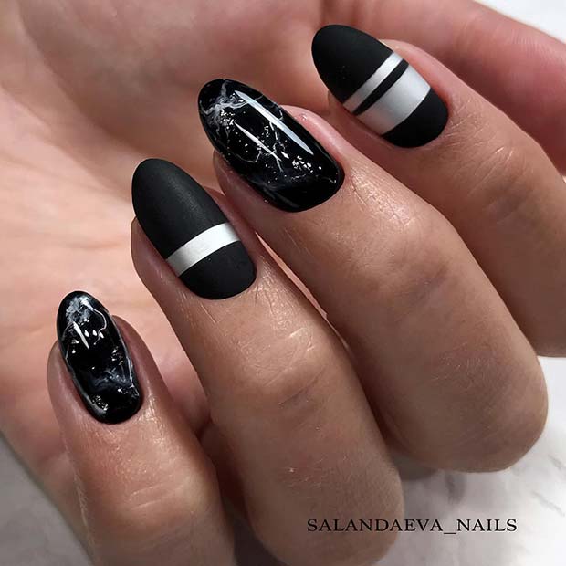 Marble and Stripes Nail Design 