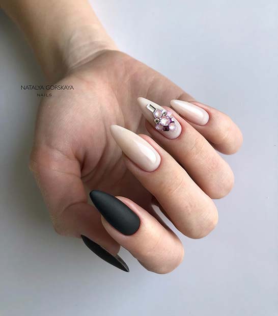 Matte Black and Nude Nails