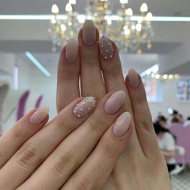 Nude Nails with Crystal Accent Nail