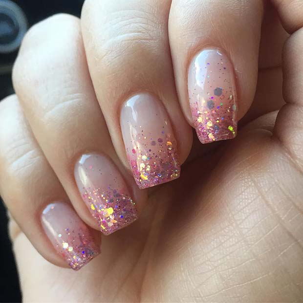 Nude Nails with Glitter Tips