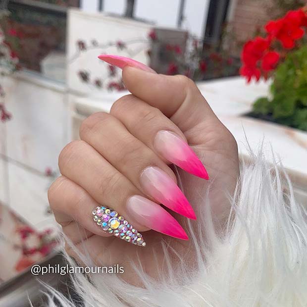 Nude to Pink Ombre Stiletto Nails