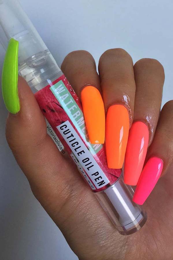 Pink, Orange and Yellow Neon Nails