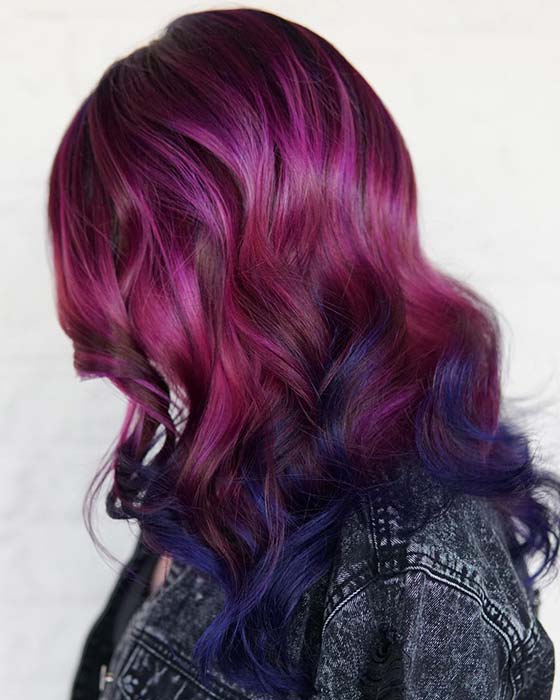 Purple, Burgundy to Blue Hair Color Idea