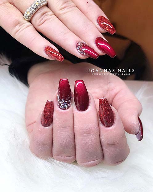 Sparkly Red Acrylic Nails