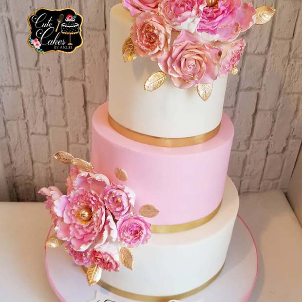 Stunning Pink and White Cake with Flowers