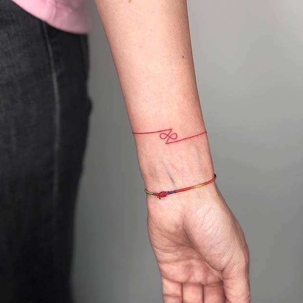 Stylish Red Bracelet Tattoo