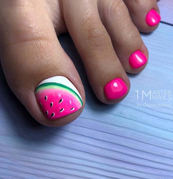 Summery Watermelon Toe Nails
