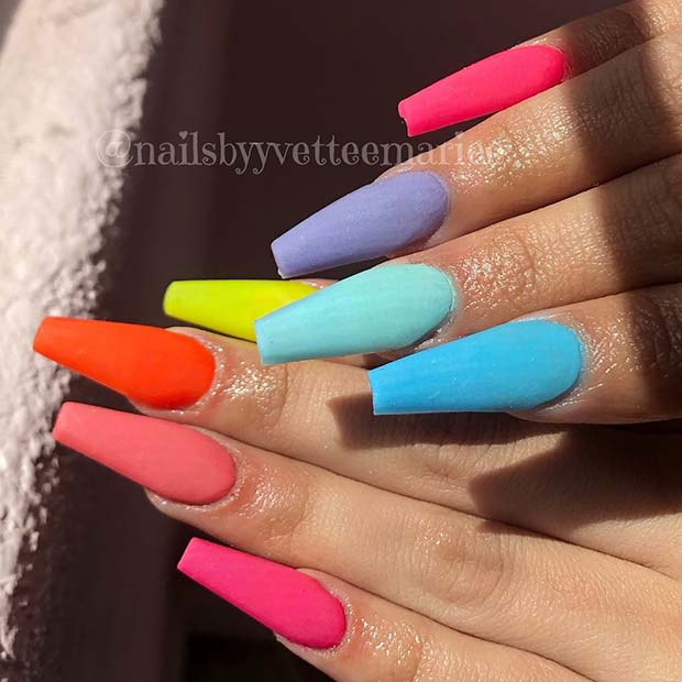 Vibrant Matte Rainbow Nails