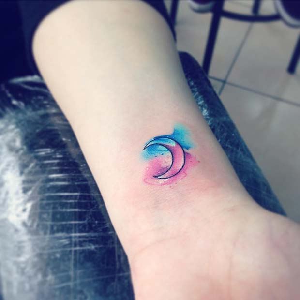 Small Watercolor Moon Tattoo