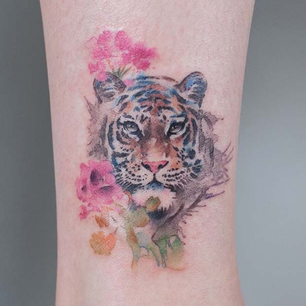 Watercolor Tiger Tattoo Idea