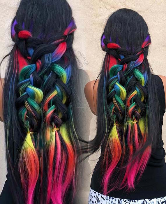 Black Hair with Bright Rainbow Colors