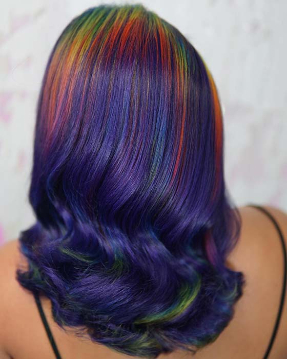 Bold Purple Hair with Rainbow Roots