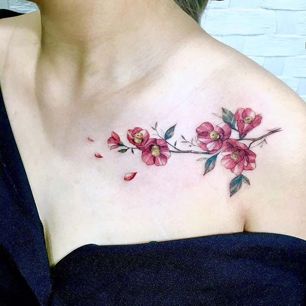 Bright Red Flower Tattoo