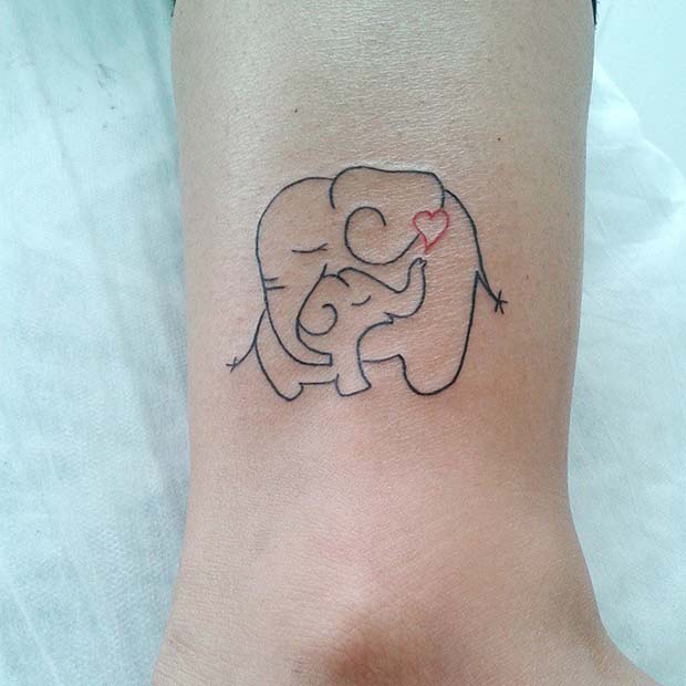 Mom and Baby Elephant Tattoo 