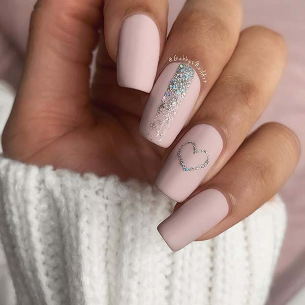 Cute Matte Nails with a Heart Design