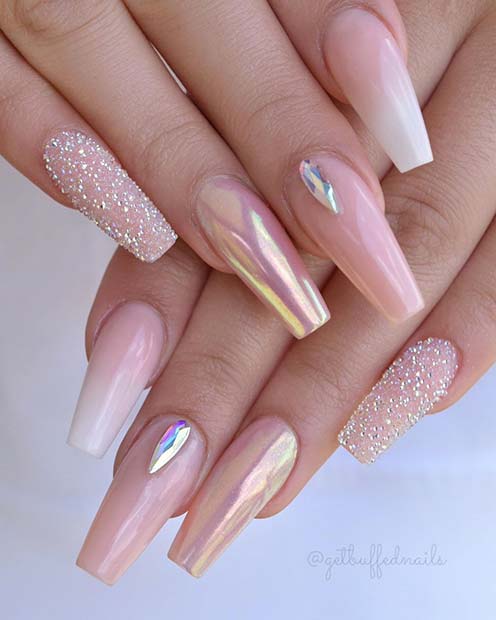 Elegant Nails with Sparkle and Chrome