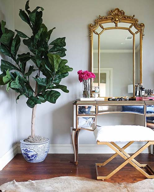 Glam Gold Vanity Table with Green Plant