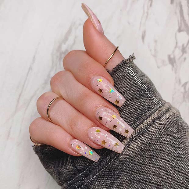 Gold Star Coffin Nails