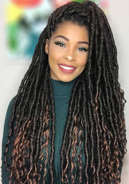 Long Faux Locs with Curls