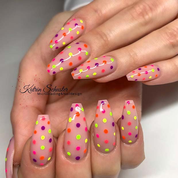 Nude Nails with Colorful Polka Dots