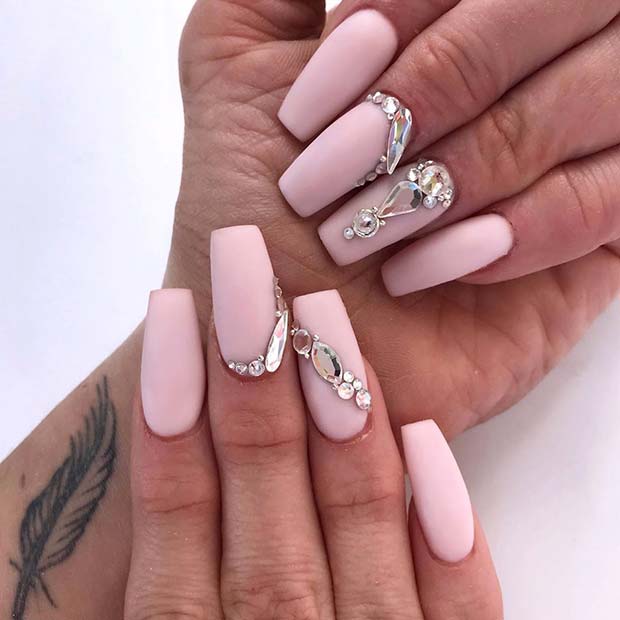Nude Nails with Crystal Accent Nails