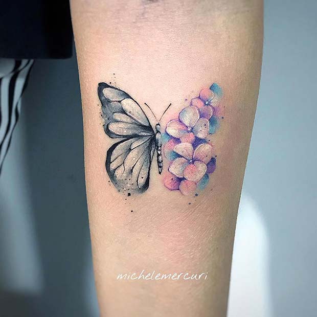 Bright Floral Butterfly Tattoo