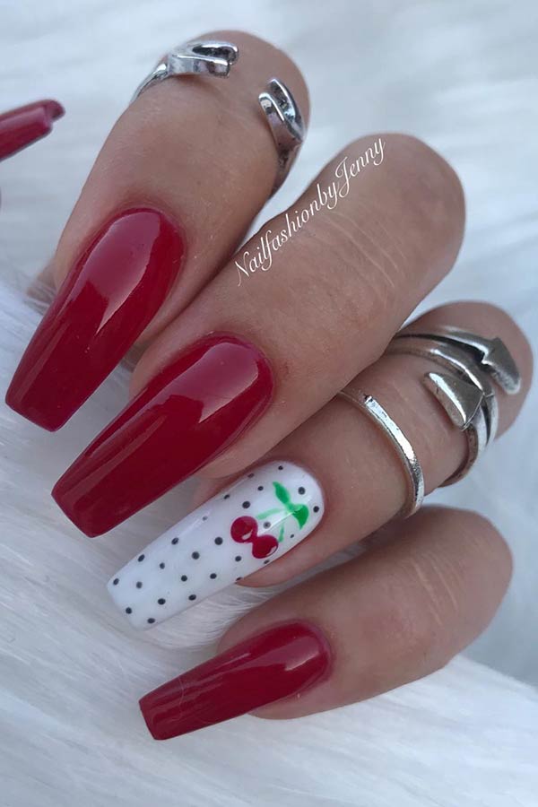 Red Acrylic Cherry Nails