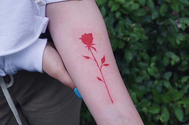 Simple Red Rose Tattoo Idea