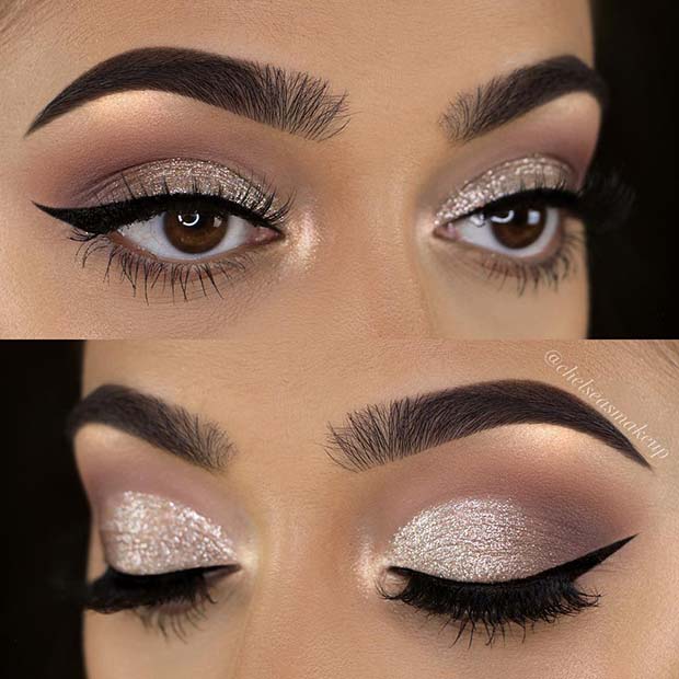 Silver Glitter and Black Eyeliner Makeup Idea