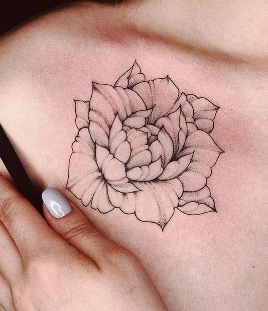 Single Peony Flower Tattoo