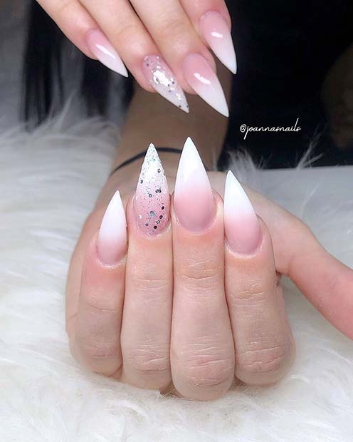 Stiletto Baby Boomer Nails with Glitter