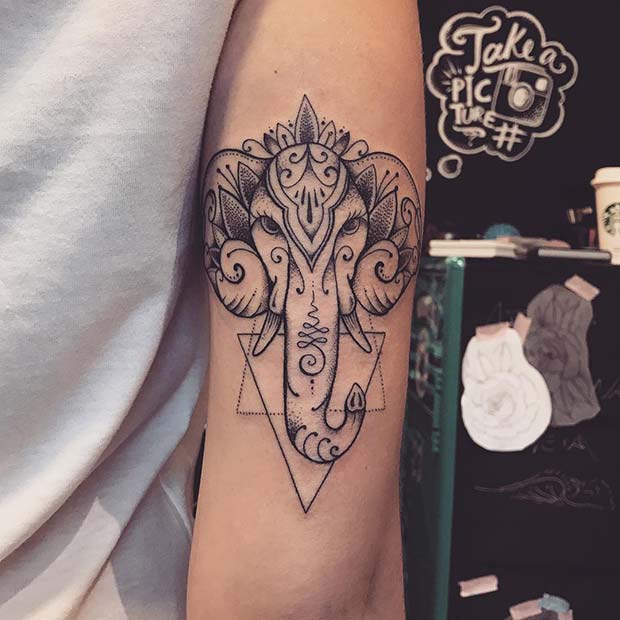 Stylish Elephant Tattoo with Geometric Design