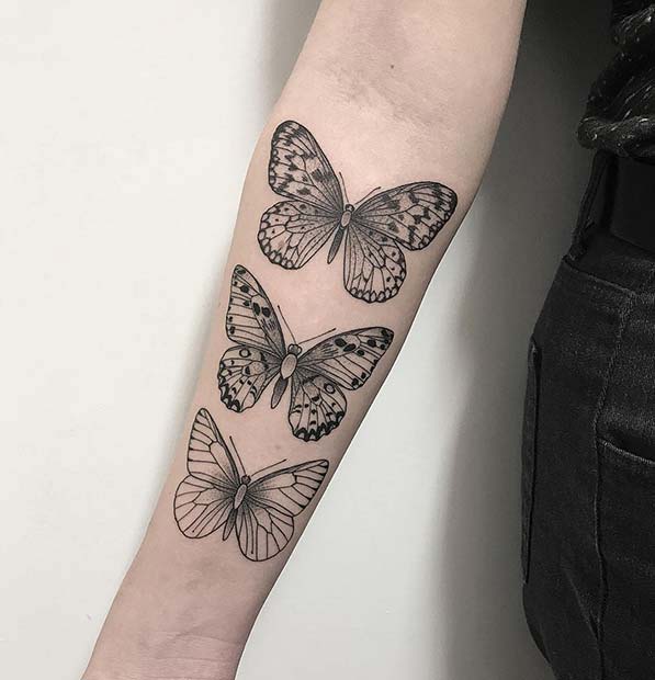 Three Butterflies Tattoo Design