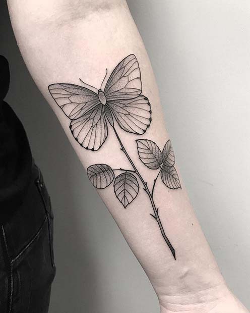 Unique Floral Butterfly Tattoo 