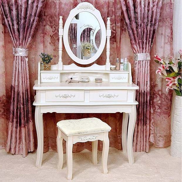 Vanity Table with Glam Curtains