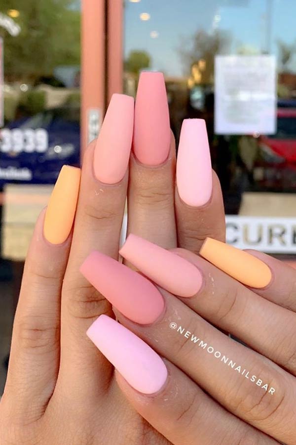 Colorful Matte Coffin Acrylic Nails