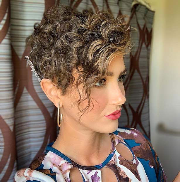 Curly Short Haircut with Side Bangs