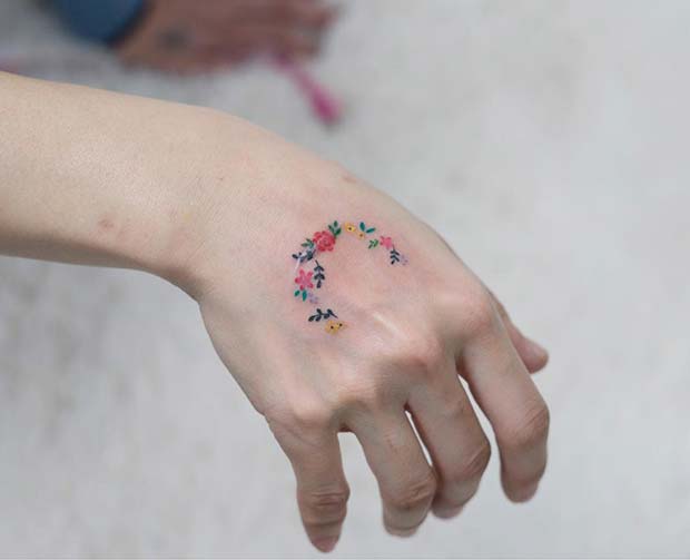 Cute Floral Hand Tattoo