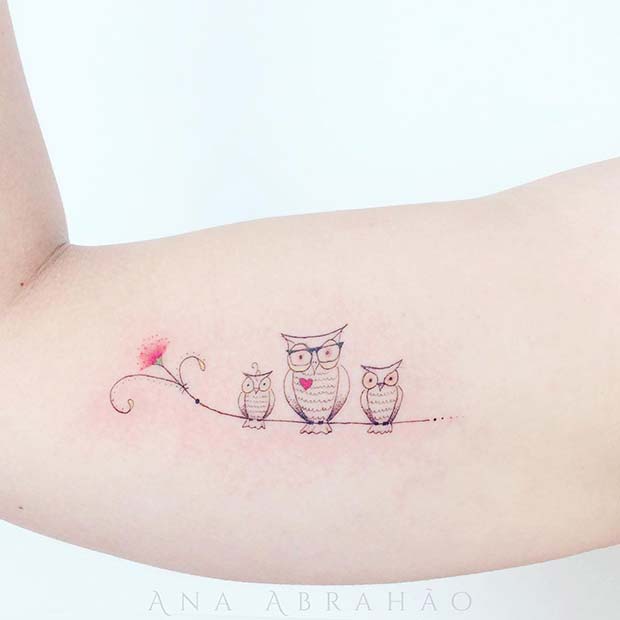 Cute Family Owl Tattoo 
