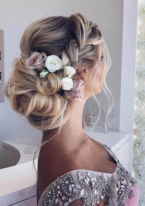 Elegant Braided Updo with Flowers