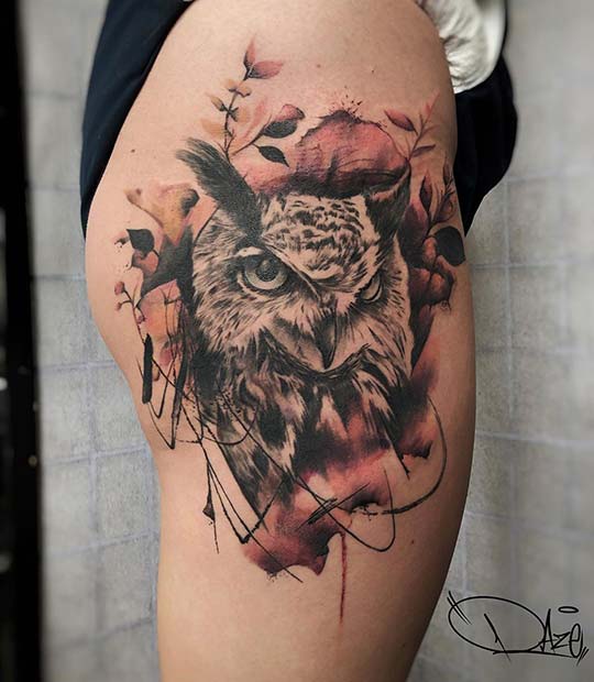 Fierce Owl Hip Tattoo 